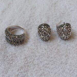 Elegant Silver Filigree Ring & earring Set